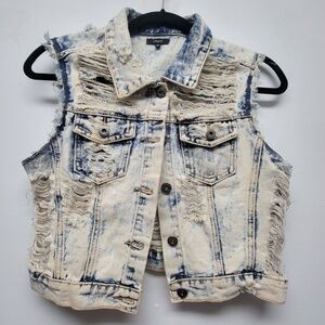 CHIQLE Distressed Denim Vest Women’s Size L